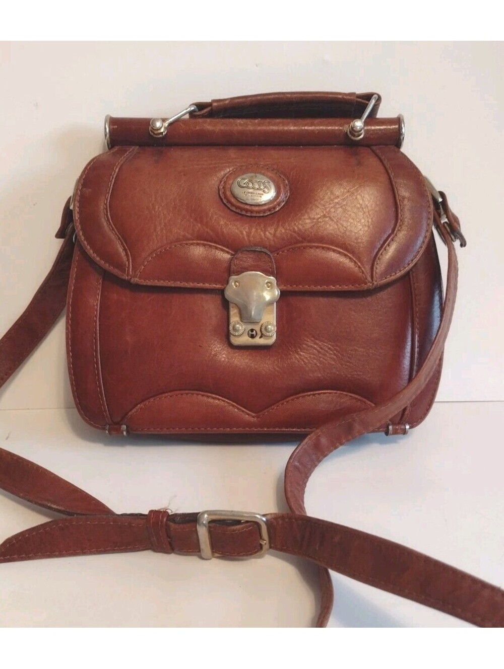 Vintage Leather Doctor Satchel Bag Cognac Steampunk Crossbody Top Handle
